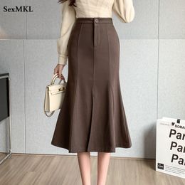 Skirts Elegant High Waist Office Black Skirts Fashion Winter Slim Mid Length Mermaid Skirt Women Korean Clothing Faldas Sexy Mujer 230413