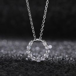 Pendant Necklaces Korean Trendy Silver Plated Circle For Women Shine CZ Stone Full Inlay Fashion Jewellery Daily Wear Party Gift