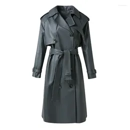 Women's Leather 2023 Design Lady Luxury Trench Coat Fashion Genuine Sheepskin Long Jacket Autumn Winter Lambskin