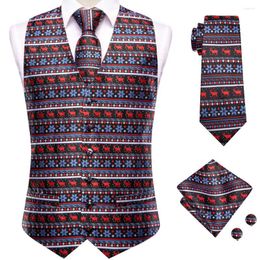 Men's Vests Designer Mens Vest Christmas Silk Black Blue Red Tie Hanky Cufflinks Set Jacquard Waistcoat For Male Business Party Gifts Hi-Tie
