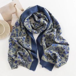 Scarves Retro Floral Print Scarf For Women Japanese 2023 Fall Winter Long Faux Cashmere Ladies Warm Neck Wraps Echarpe