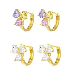 Hoop Earrings Wholesale Gold Color Luck Three Leaf Clover Flower Heart CZ Circle Small Huggie Women Children Kids Yellow Jewelry