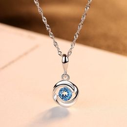 Blue Gemstone Pendant Necklace Exquisite Jewellery European Women S925 Silver Rose Ripple Chain Necklace Collar Chain Women's Wedding Party Valentine's Day Gift SPC