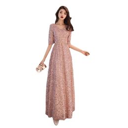 Pink Long Formal Evening Dresses V Neck Long Pink Sequin Party Maxi Formal Evening Gown Dress