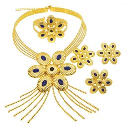 Necklace Earrings Set SYHOL Women's Jewelry 24K Gold Plated Original High Quality Full Copper Big Bud Shape Banquet Gift