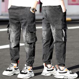 Jeans Children's Jeans For Boys Teenagers Child Clothes For Spring Autumn Casual Cargo Pants Fashion Letters Print Trousers 230413