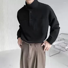 Men's Casual Shirts Unique Stand Neck Long-Sleeved Shirt Men Fashion Harajuku Korean Solid Colour Minimalism Y2k Mens Clothing