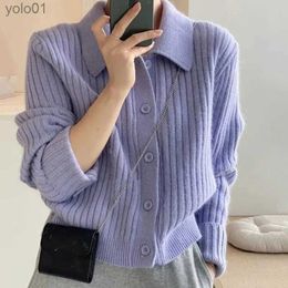 Women's Sweaters Rimocy Turn Down Knit Cardigan Women Autumn Winter Button Up Solid Colour Sweater Coats Woman Long Sle Soft Cardigans LadiesL231113