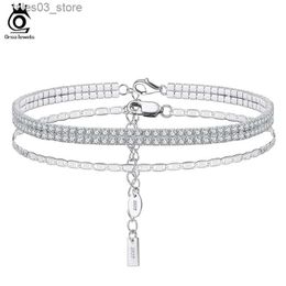 Anklets ORSA JEWELS 925 Sterling Silver Italian Sparkle Mirror Link 2mm 2 Rows Tennis Anklet for Women Foot Bracelet Ankle Jewellery SSA03 Q231113