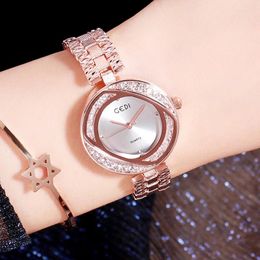 Wristwatches Women's Watch Fashion Light Luxury Stainless Steel Strap Pointer Diamond Dial Waterproof Quartz Ladies's Reloj Para Mujer