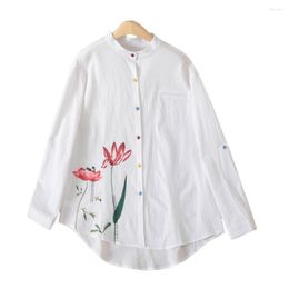 Women's Blouses Beautiful Summer Spring Blouse Big Hem Shirt Stand Collar Lotus Flower Pattern Dress-up