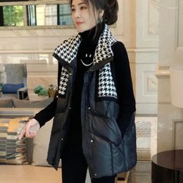 Women's Vests Fashion Houndstooth Patchwork Cotton Vest Women 2023 Winter Black Coats Mujer Y2k Grunge Sleeveless Zipper Tops