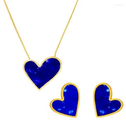 Necklace Earrings Set Body Stainless Steel Edge Blue Heart Ear Pin Snake Bone Ladies Jewellery