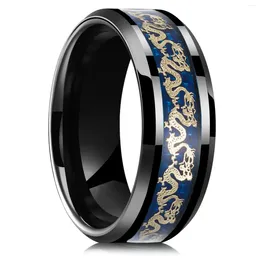 Wedding Rings Fashion Stainless Steel Dragon For Men Inlay Blue Carbon Fibre Trendy Band Jewellery Gifts Drop