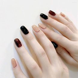 False Nails 24Pcs/Set Ins Press On Fake Full Cover Artificial Nail Short Beauty Tips Wine Red Amber French