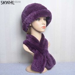 Hats Scarves Sets Fashion Girl Fur C La Winter Warm Real Rex Rabbit Fur Hat Scarf Suit High Quality Luxury Women 100% Real Fur Scarf+Hat SetL231113
