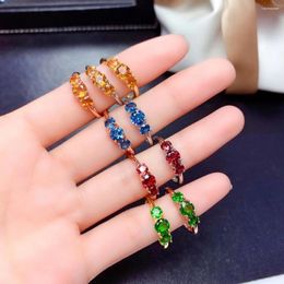 Cluster Rings Fashion Green Purple Yellow Blue Gem Ring For Women Silver Jewelry Birthday Gift Natural Stone Birthstone Topaz Diopside