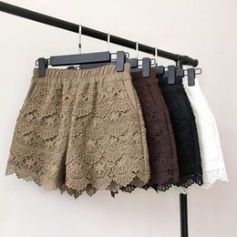 Women's Shorts Lace Shorts Women Spring Autumn High Waist Shorts Elastic Wide Leg Short Shorts Black / White Ladies Sexy Short Feminino Q2248 230413