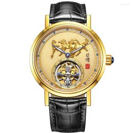 Wristwatches Luxury Tourbillon Watch Men Limited Edition Hand Wind Mechanical 41mm Chinese Famous Painter Xu Beihong Horse Clock