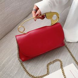 Evening Bags Retro Metal Pin Design women Crossbody bags PU Leather Female Purses and Handbags Chian Sling bag Ladies Clutch Bag bolsa red 231113