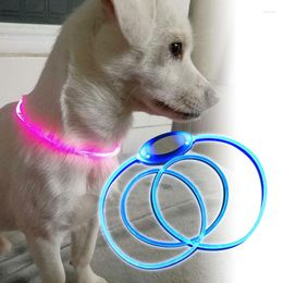 Dog Collars 80cm LED Collar Light Glowing Anti-Lost/Avoid Car Accident PU Puppies Luminous Pet Flash Night