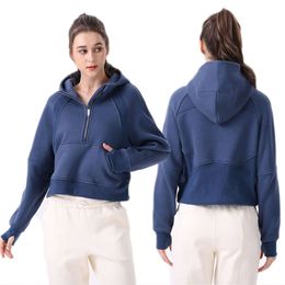 Lu-039 Yoga Sweatshirt Scuba Half Zip Hoody Outdoor Leisure Sweater Gym Clothes Women Tops Workout Fitness Loose Thick Yoga Jackets Exercise Running Hooded Coat