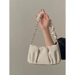 Duffel Bags 2023 Fashion Summer Autumn Soft Leather PU Pleated Chain Bag Single Shoulder Crossbody Small Women's Beige 22 12 5.5cm