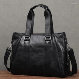 Briefcases First Layer Cowhide Leather Men Briefcase Casual Men's Handbag Large Capacity Shoulder Laptop Bags Genuine Male Tote Bag