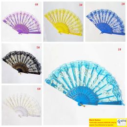 Rose Flower Hand Black Folding Spanish Lace Fans Hand Hold Chinese Dance Party Gift Fans 10 Colours Wholesale