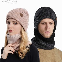 Hats Scarves Sets Men's Winter Keep Warm Beanie Scarf Set Women Fleece Lining Woollen Yarn Hat Knit Neck Gaiter Colour Gradient Unisex Design New inL231113