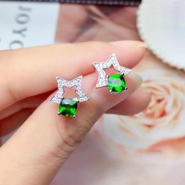 Stud Earrings Fashion Lovely Delicate Stars Natural Green Diopside Hoop Gemstone S925 Girl Party Gift Jewellery