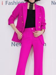 Women's Two Piece Pants Fashion Women Vintage Blazer Trousers Suit OL Elegant Solid Formal Jackets Straight Pantsuit Female Business 2 Pieces 230413