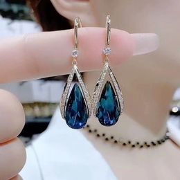 Explosive earrings light luxury inlaid rhinestone temperament blue crystal earrings new trendy fashion water drop -shaped earrings