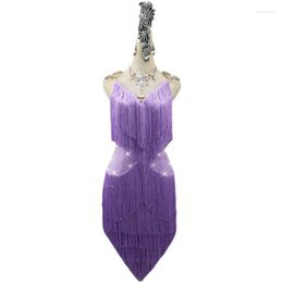 Stage Wear Latin Dance Competition Clothes Sexy Sling Tassel Dress Custom Female Adult Children's Clothing Professional