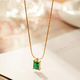 Pendant Necklaces Chinese Style 18K Gold Plated Steel French Court Stylish Luxury Emerald Zircon Necklace For Women/Girls