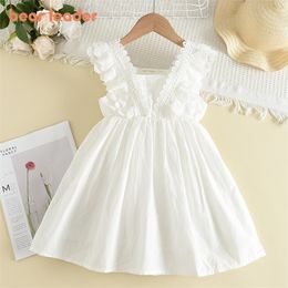 Girl's Dresses Bear Leader Kids Girls Dresses Summer Lace Princess Dresses Children Solid color Clothing Baby Wedding Party Vestidos 230413