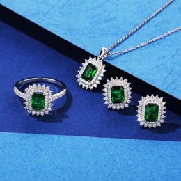 Cluster Rings White Ring S925 Silver Lace Inlaid Artificial Emerald Non-fading European And American Style Foreign Trade