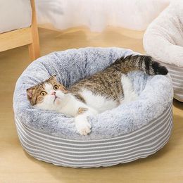 Cat Beds Bed House Dog Mat Pet Soft Warm Nest Sofa For Winter Round Fluffy Cats Sleeping Basket Touch Comfortable Kennel Velvet CW72