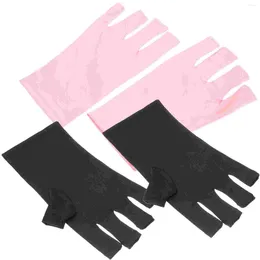 Nail Dryers 2 Pairs Gloves Protective UV Lamp Fingerless Manicure Salon Polyester Used