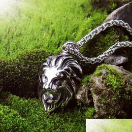 Pendant Necklaces Never Fade Punk Hip Hop Animal Lion Necklace Men Gothic Stainless Steel Biker Chain Jewellery Wholesale Drop Deliver Dhnzh