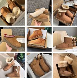 Designer snow ug boots australian women boot bailey dune Chestnut winter buckle fur Half Knee Short lady Sheepskin and wool integrated of slipper