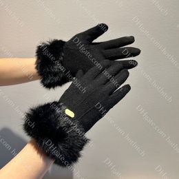 Female Wool Gloves Designer Women Five Fingers Gloves Winter Outdoor Warm Gloves Thickened and Plush Lining Fashion Christmas Gift