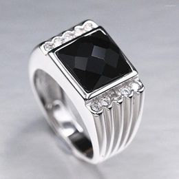 Cluster Rings Real Solid S925 Pure Silver Ring Man European And American Fashion Agate Adjust