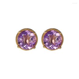 Stud Earrings S925 Sterling Silver Gold-plated Cut Inlaid Amethyst Personalized Simple Hollow Women's