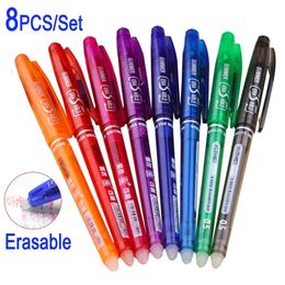 Ballpoint Pens 8PcsSet Erasable Gel Pen 07mm 05mm Bullet Tip Blue Black Red Ink Refill Rods 8 Color Writing Drawing Painting Washable Handle 231113