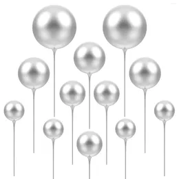 Festive Supplies 12pcs Balloon Cake Topper Round Silver Balls Shaped Cupcake Toppers Decoration For Birthday Wedding Graduation