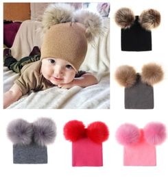 Kids Designer Beanies Autumn Winter Newborn Children Warm Knitted Beanies Big Double Ball Wool Hats Infant Toddler Venonat Beanies 448Q