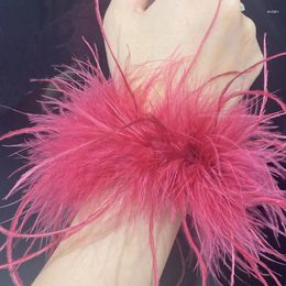 Bangle Real Ostrich Feather Cuff Plumes Bracelet For Women White Cuffs Pens Shirt With Feathers Girls Fur Ornament Boa Plume