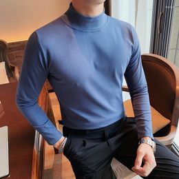 Men's T Shirts 2023 Men T-Shirts Fashion Autumn Winter Long Sleeve Slim Fit All Match Soft Velvet Turtleneck Plus Size 3XL 8 Colour