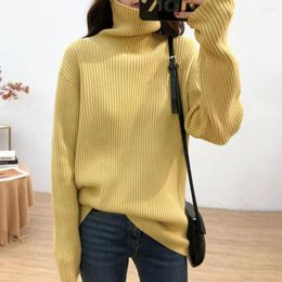 Women's Sweaters Warm High Collar Sweater Loose Fit Cozy Turtleneck Stylish Ribbed Knitwear For Autumn Winter